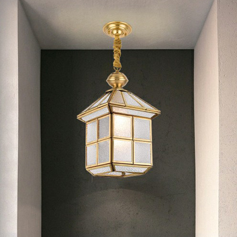 House Shaped Corridor Pendant Lamp Vintage Glass 1 Bulb Brass Hanging Light Fixture Clearhalo 'Ceiling Lights' 'Pendant Lights' 'Pendants' Lighting' options 2409182