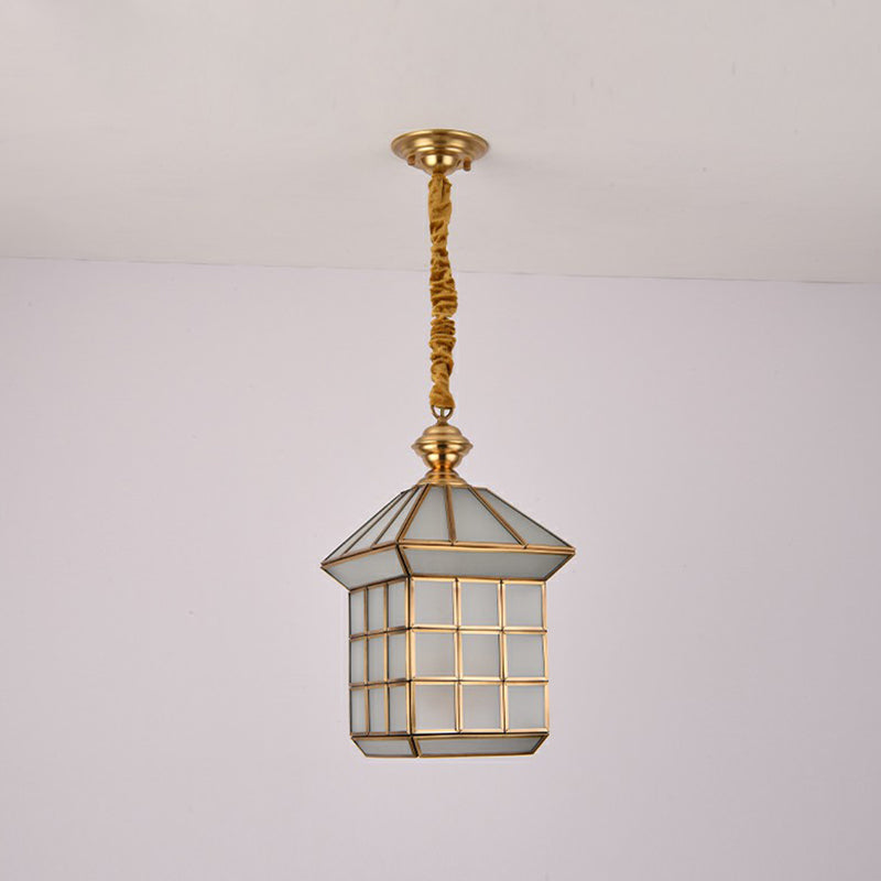 House Shaped Corridor Pendant Lamp Vintage Glass 1 Bulb Brass Hanging Light Fixture Clearhalo 'Ceiling Lights' 'Pendant Lights' 'Pendants' Lighting' options 2409184