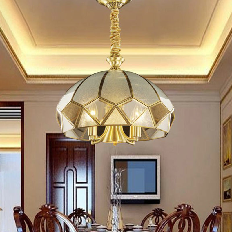 5 Lights Pendant Chandelier Antique Style Domed Frosted Glass Hanging Light in Brass Brass Clearhalo 'Ceiling Lights' 'Chandeliers' Lighting' options 2409194_03a17ddc-70de-4ed7-ae85-594bf65c581a