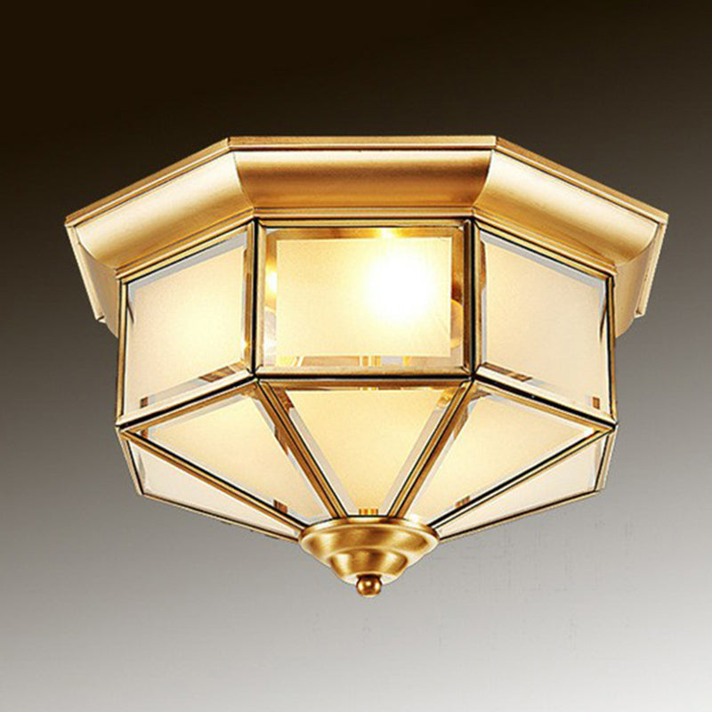 Yurt Shaped Glass Flush Light Classic Living Room Flush Mount Ceiling Light in Brass Brass 12.5