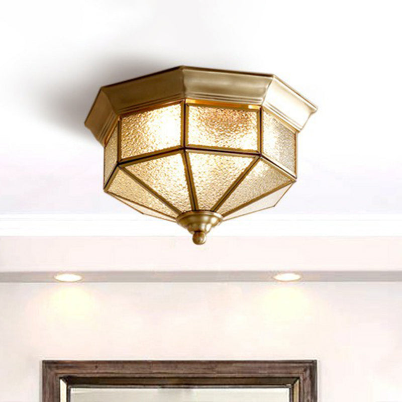 Yurt Shaped Glass Flush Light Classic Living Room Flush Mount Ceiling Light in Brass Clearhalo 'Ceiling Lights' 'Close To Ceiling Lights' 'Close to ceiling' 'Flush mount' Lighting' 2409214