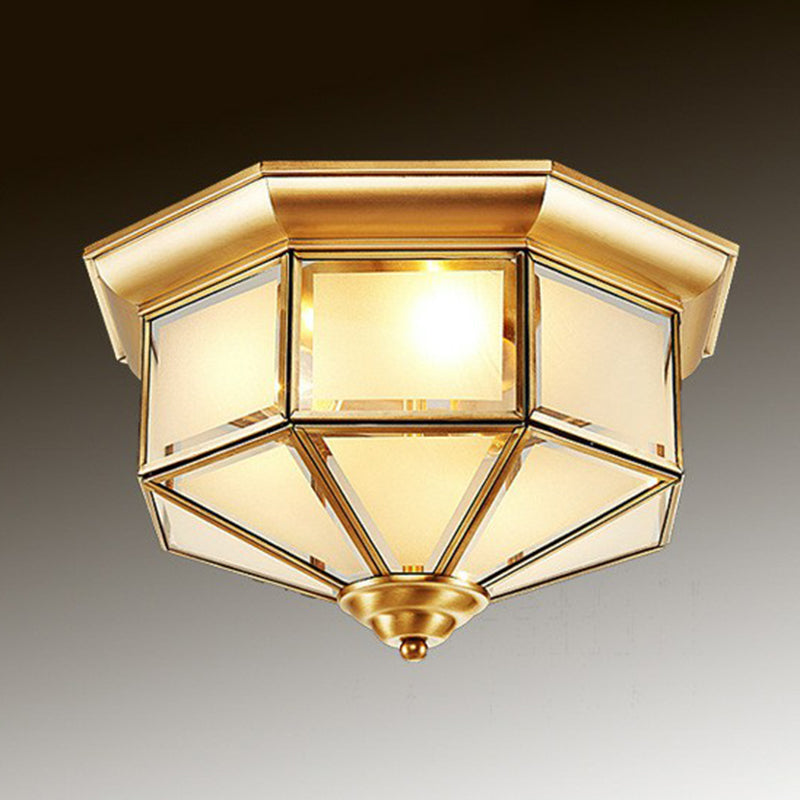 Yurt Shaped Glass Flush Light Classic Living Room Flush Mount Ceiling Light in Brass Brass 16.5