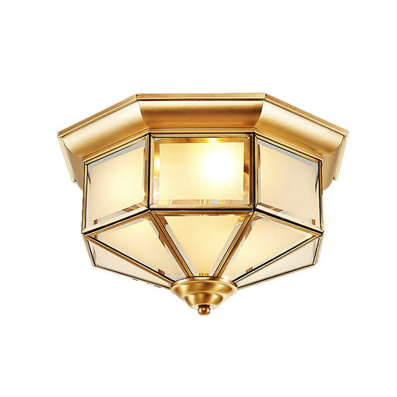 Yurt Shaped Glass Flush Light Classic Living Room Flush Mount Ceiling Light in Brass Clearhalo 'Ceiling Lights' 'Close To Ceiling Lights' 'Close to ceiling' 'Flush mount' Lighting' 2409219