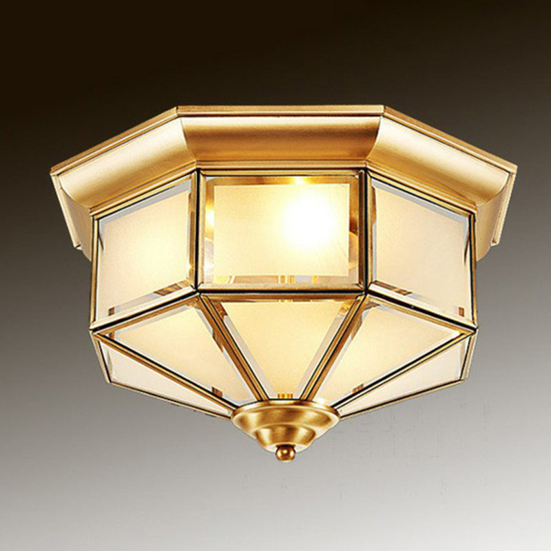 Yurt Shaped Glass Flush Light Classic Living Room Flush Mount Ceiling Light in Brass Brass 10