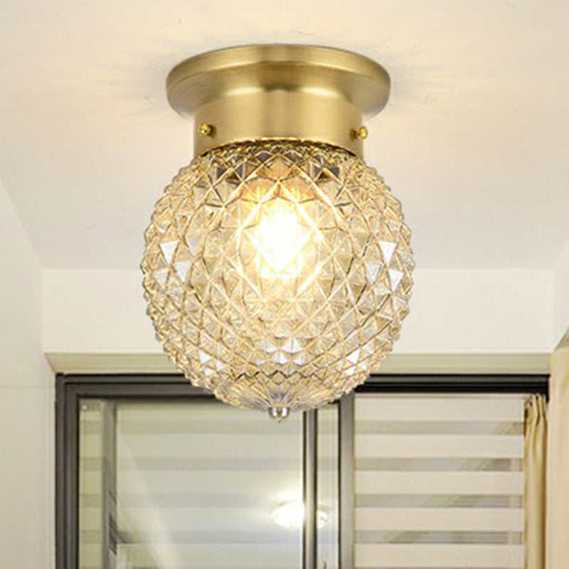 Brass Small Ceiling Flush Light Colonial Glass Balcony Flush Mount Lighting Fixture Brass Globe Clearhalo 'Ceiling Lights' 'Close To Ceiling Lights' 'Close to ceiling' 'Flush mount' Lighting' 2409229