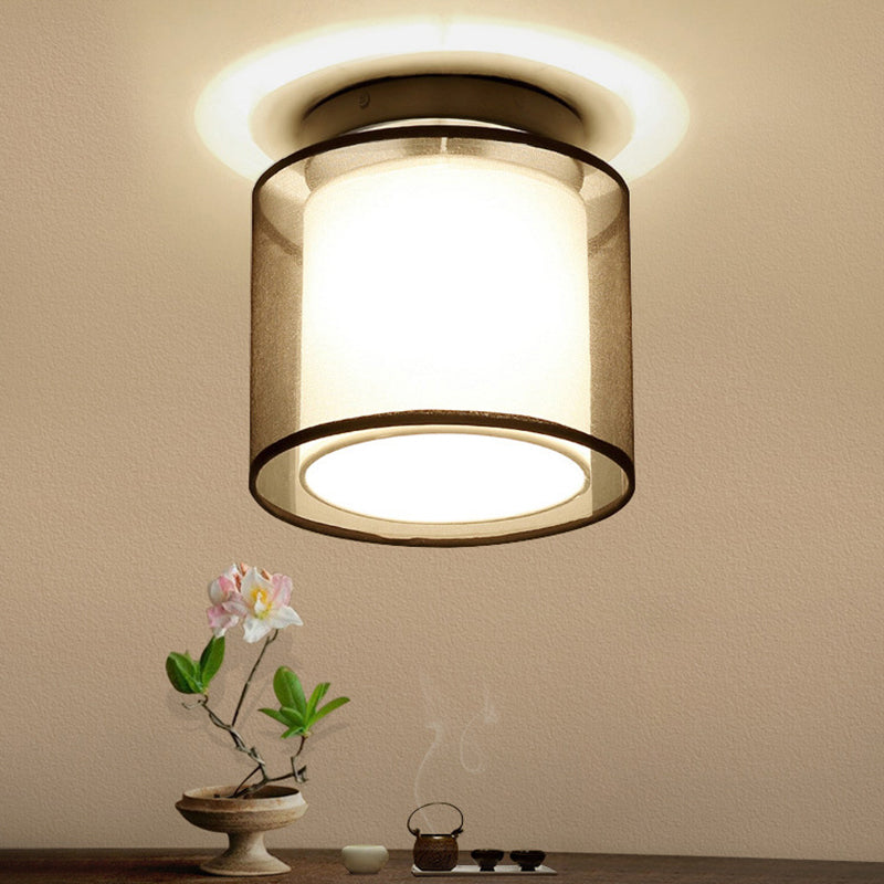 Dual-Shaded Corridor Ceiling Light Fabric 1 Light Modern Semi Flush Mount Lighting Clearhalo 'Ceiling Lights' 'Close To Ceiling Lights' 'Close to ceiling' 'Semi-flushmount' Lighting' 2409276