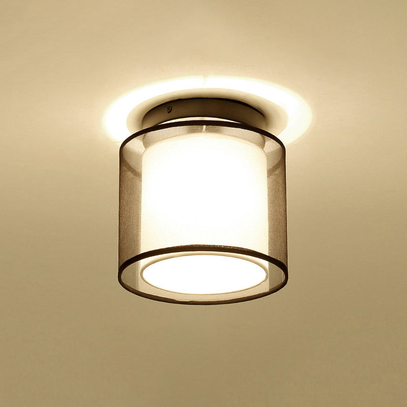 Dual-Shaded Corridor Ceiling Light Fabric 1 Light Modern Semi Flush Mount Lighting Black Round Clearhalo 'Ceiling Lights' 'Close To Ceiling Lights' 'Close to ceiling' 'Semi-flushmount' Lighting' 2409279