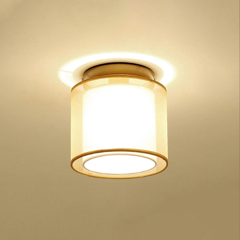 Dual-Shaded Corridor Ceiling Light Fabric 1 Light Modern Semi Flush Mount Lighting Bronze Round Clearhalo 'Ceiling Lights' 'Close To Ceiling Lights' 'Close to ceiling' 'Semi-flushmount' Lighting' 2409280