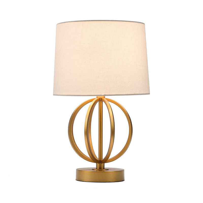 Traditional Drum Task Lighting Fabric 1 Bulb Desk Lamp in White with Gold Sphere Metal Clearhalo 'Lamps' 'Table Lamps' Lighting' 241250