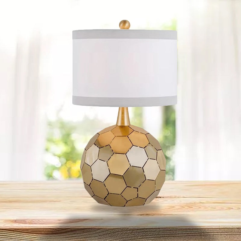 Globe Metal Small Desk Lamp Tradition 1 Head Brass Reading Light with White Fabric Shade Clearhalo 'Lamps' 'Table Lamps' Lighting' 241273