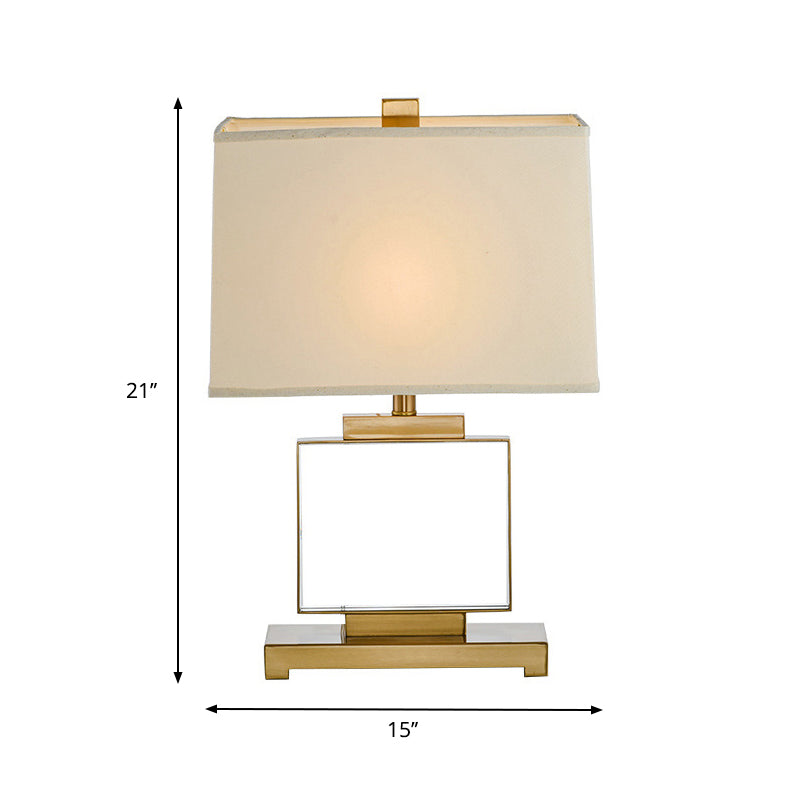 Rectangle Study Lamp Traditionary Fabric 1 Bulb White Reading Book Light with Metal Base Clearhalo 'Lamps' 'Table Lamps' Lighting' 241280