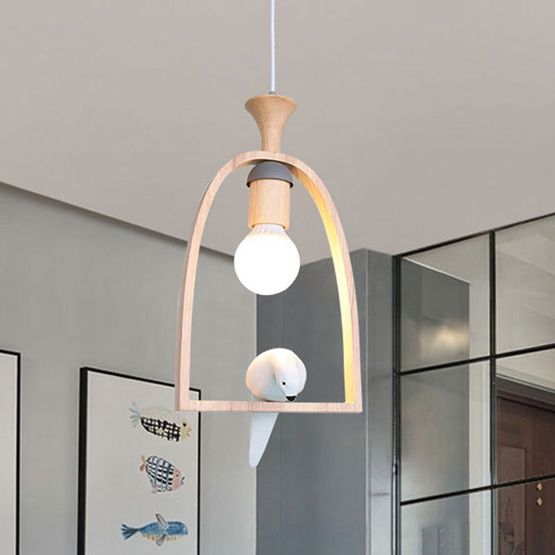 Wood Bird Cage Pendant Light with Pigeon Cafe 1 Head Rustic Style Pendant Lamp Clearhalo 'Ceiling Lights' 'Pendant Lights' 'Pendants' Lighting' 241329