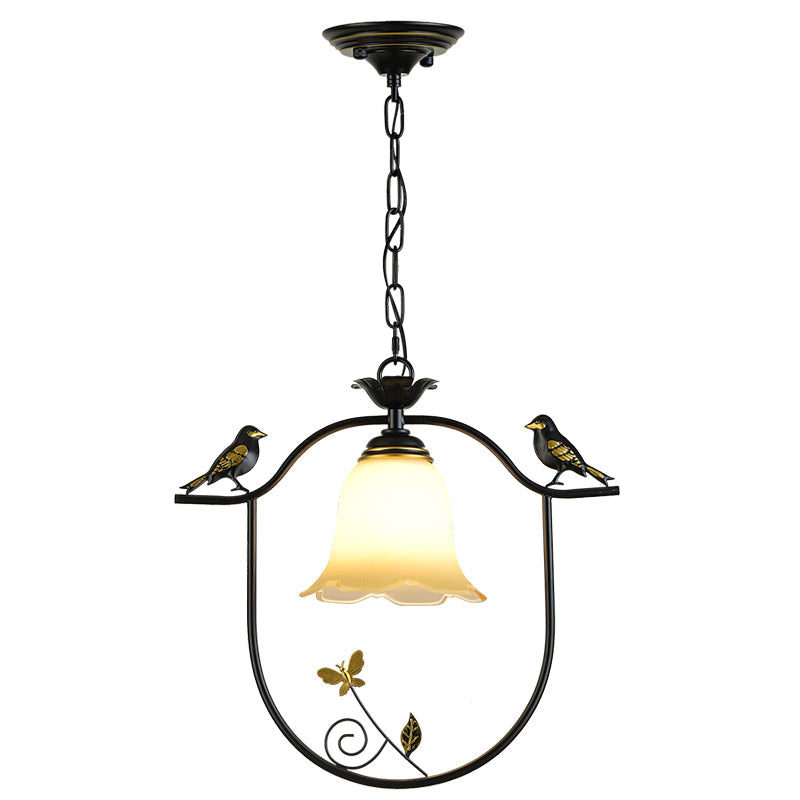 Bell Shade Dining Room Hanging Light Kit Traditional Metal 1 Light Black Pendant Lighting with Bird Design Clearhalo 'Ceiling Lights' 'Pendant Lights' 'Pendants' Lighting' 2414965