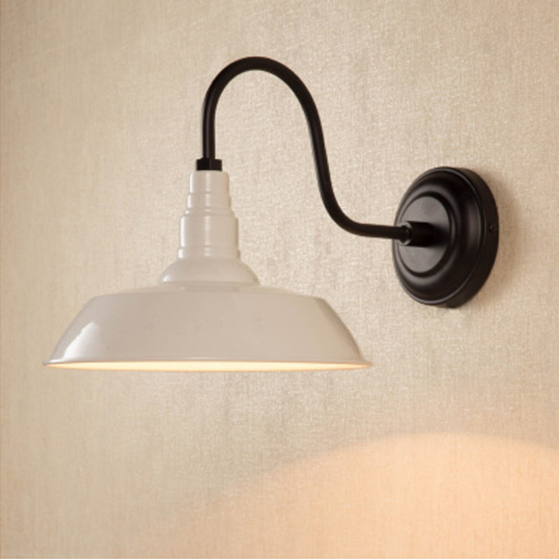 Single-Bulb Wall Mount Lighting Industrial Pot Lid Shaped Iron Wall Light Fixture Black-White Clearhalo 'Art deco wall lights' 'Cast Iron' 'Glass' 'Industrial wall lights' 'Industrial' 'Middle century wall lights' 'Modern' 'Rustic wall lights' 'Tiffany' 'Traditional wall lights' 'Wall Lamps & Sconces' 'Wall Lights' Lighting' 2415077