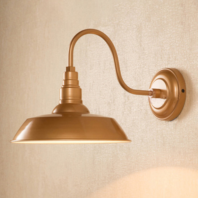 Single-Bulb Wall Mount Lighting Industrial Pot Lid Shaped Iron Wall Light Fixture Gold Clearhalo 'Art deco wall lights' 'Cast Iron' 'Glass' 'Industrial wall lights' 'Industrial' 'Middle century wall lights' 'Modern' 'Rustic wall lights' 'Tiffany' 'Traditional wall lights' 'Wall Lamps & Sconces' 'Wall Lights' Lighting' 2415078