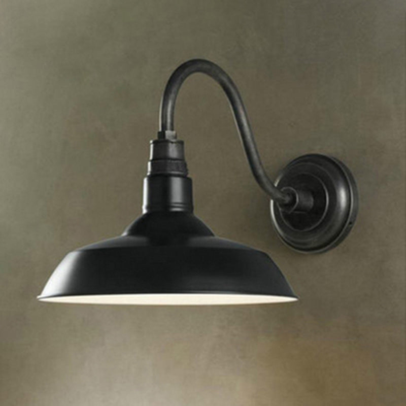 Single-Bulb Wall Mount Lighting Industrial Pot Lid Shaped Iron Wall Light Fixture Black Clearhalo 'Art deco wall lights' 'Cast Iron' 'Glass' 'Industrial wall lights' 'Industrial' 'Middle century wall lights' 'Modern' 'Rustic wall lights' 'Tiffany' 'Traditional wall lights' 'Wall Lamps & Sconces' 'Wall Lights' Lighting' 2415079