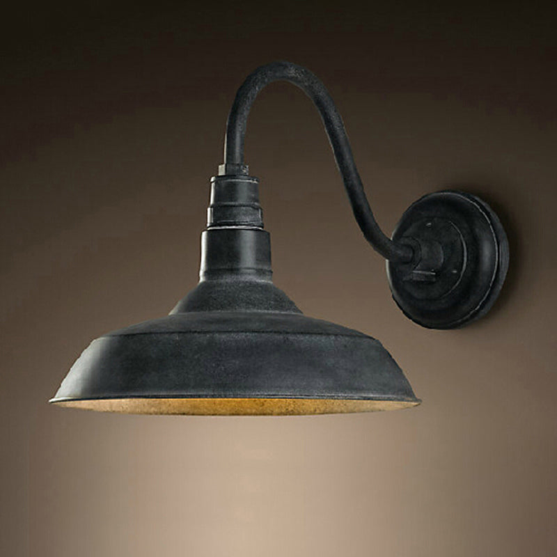 Single-Bulb Wall Mount Lighting Industrial Pot Lid Shaped Iron Wall Light Fixture Black-Gray Clearhalo 'Art deco wall lights' 'Cast Iron' 'Glass' 'Industrial wall lights' 'Industrial' 'Middle century wall lights' 'Modern' 'Rustic wall lights' 'Tiffany' 'Traditional wall lights' 'Wall Lamps & Sconces' 'Wall Lights' Lighting' 2415080