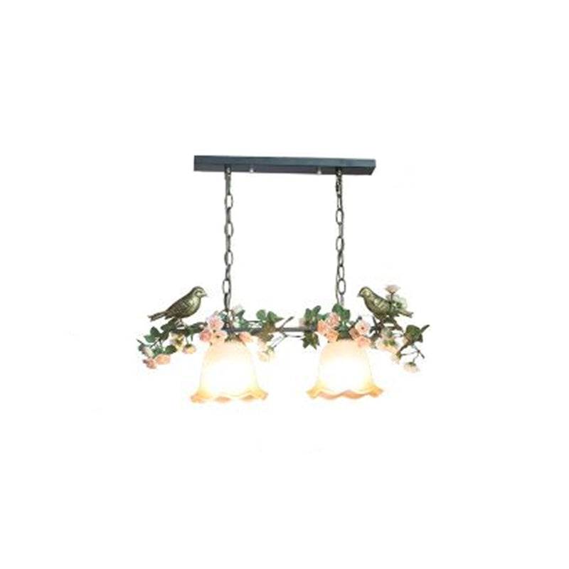 White Glass Island Light American Flower Rose Restaurant Suspension Light Fixture Clearhalo 'Ceiling Lights' 'Island Lights' Lighting' 2415139