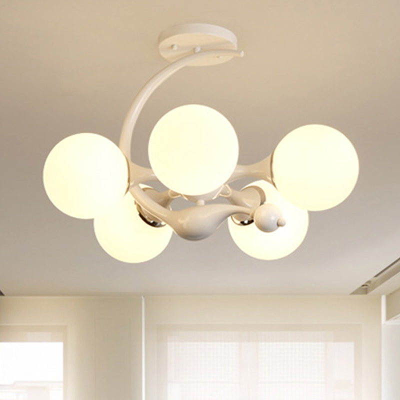 White Glass Ball Semi Flush Mount with Sputnik Design Modernist Semi Flush Mount Ceiling Light for Bedroom White B Clearhalo 'Ceiling Lights' 'Close To Ceiling Lights' 'Close to ceiling' 'Glass shade' 'Glass' 'Semi-flushmount' Lighting' 241514