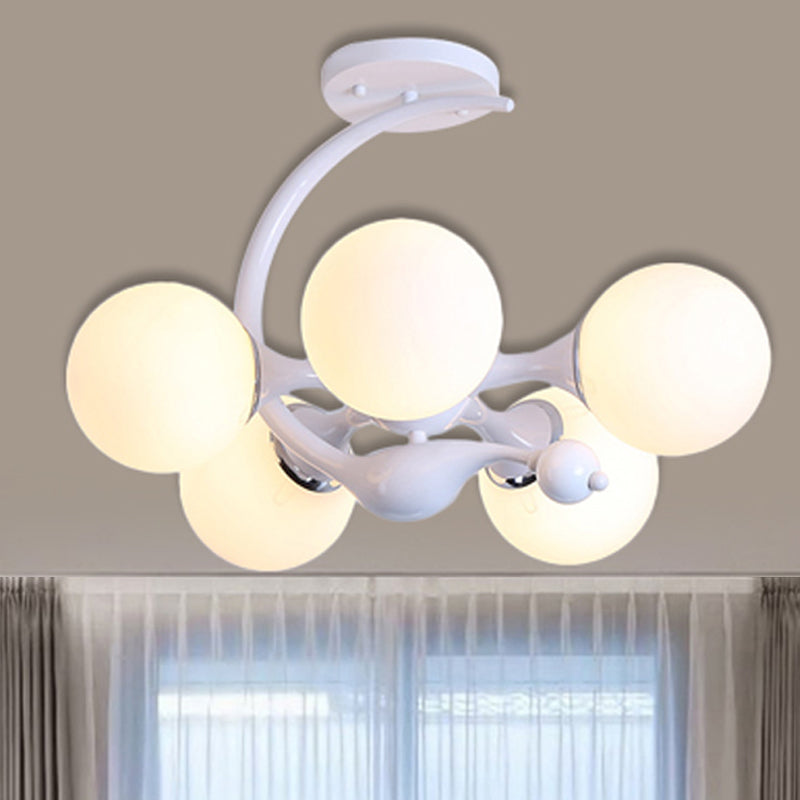 White Glass Ball Semi Flush Mount with Sputnik Design Modernist Semi Flush Mount Ceiling Light for Bedroom Clearhalo 'Ceiling Lights' 'Close To Ceiling Lights' 'Close to ceiling' 'Glass shade' 'Glass' 'Semi-flushmount' Lighting' 241515