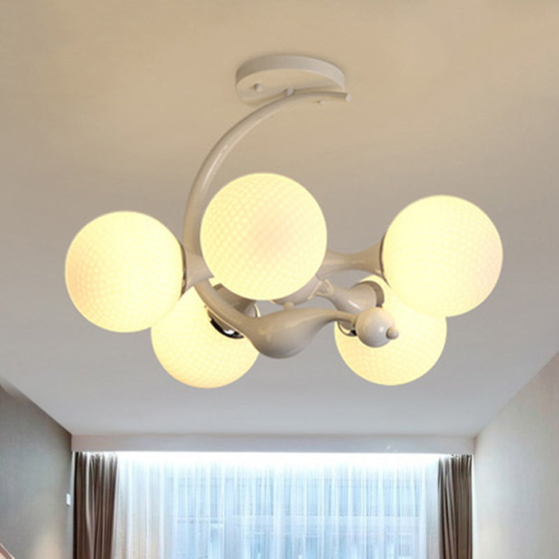 White Glass Ball Semi Flush Mount with Sputnik Design Modernist Semi Flush Mount Ceiling Light for Bedroom White C Clearhalo 'Ceiling Lights' 'Close To Ceiling Lights' 'Close to ceiling' 'Glass shade' 'Glass' 'Semi-flushmount' Lighting' 241517