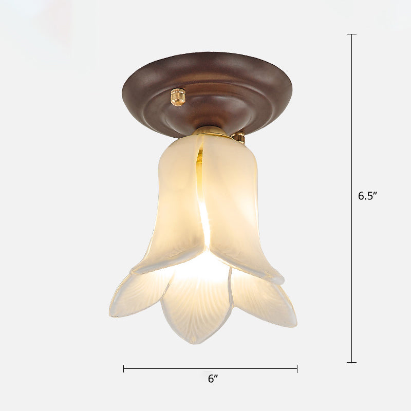 Flower Small Aisle Ceiling Light Fixture Pastoral Glass 1-Bulb Coffee Finish Semi Flush Light White Clearhalo 'Ceiling Lights' 'Close To Ceiling Lights' 'Close to ceiling' 'Semi-flushmount' Lighting' 2415188