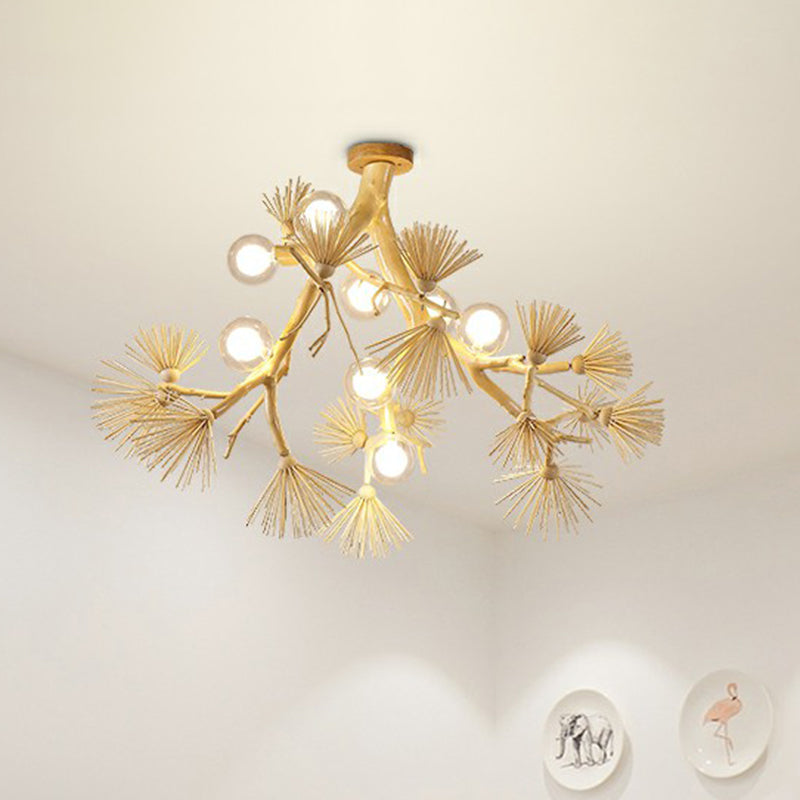 Wood Tree Branch Ceiling Light Japanese Style 8-Bulb Metal Semi Flush Mount Light for Dining Room Clearhalo 'Ceiling Lights' 'Close To Ceiling Lights' 'Close to ceiling' 'Semi-flushmount' Lighting' 2415227