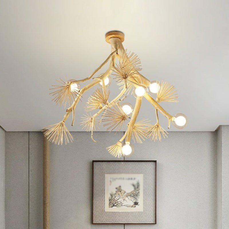 Wood Tree Branch Ceiling Light Japanese Style 8-Bulb Metal Semi Flush Mount Light for Dining Room Clearhalo 'Ceiling Lights' 'Close To Ceiling Lights' 'Close to ceiling' 'Semi-flushmount' Lighting' 2415230