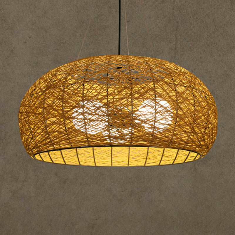 Rattan Nest Round Chandelier Novelty Asian Style Pendant Lighting Fixture for Tea Room Clearhalo 'Ceiling Lights' 'Chandeliers' 'Modern Chandeliers' 'Modern' Lighting' 2415258