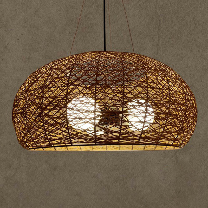 Rattan Nest Round Chandelier Novelty Asian Style Pendant Lighting Fixture for Tea Room Coffee 23.5