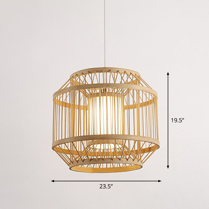 3-Shade Hanging Pendant Light Modern Bamboo Single Restaurant Ceiling Lamp in Wood Wood 23.5