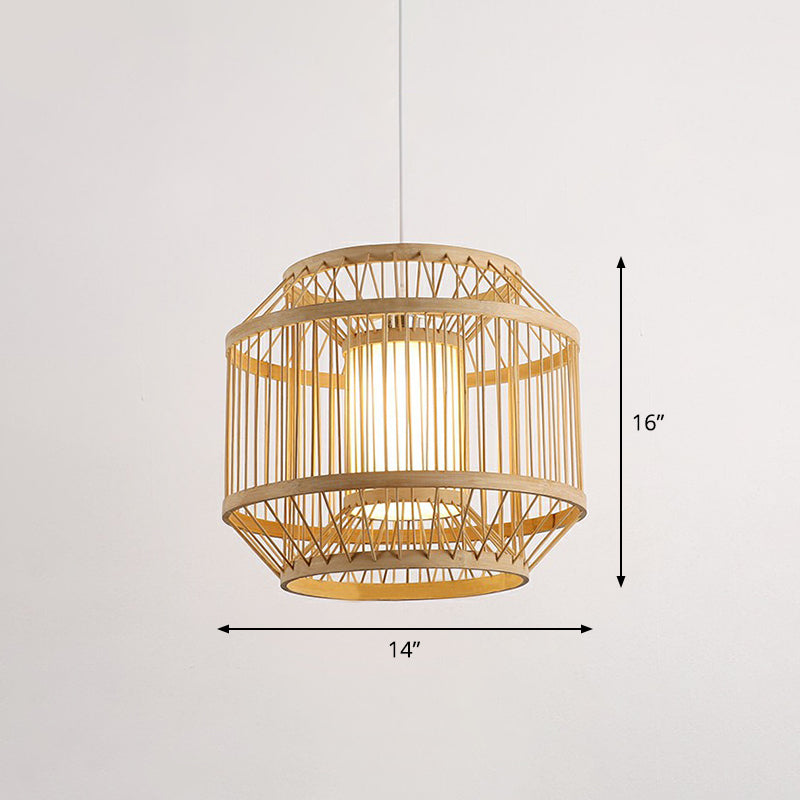 3-Shade Hanging Pendant Light Modern Bamboo Single Restaurant Ceiling Lamp in Wood Wood 16