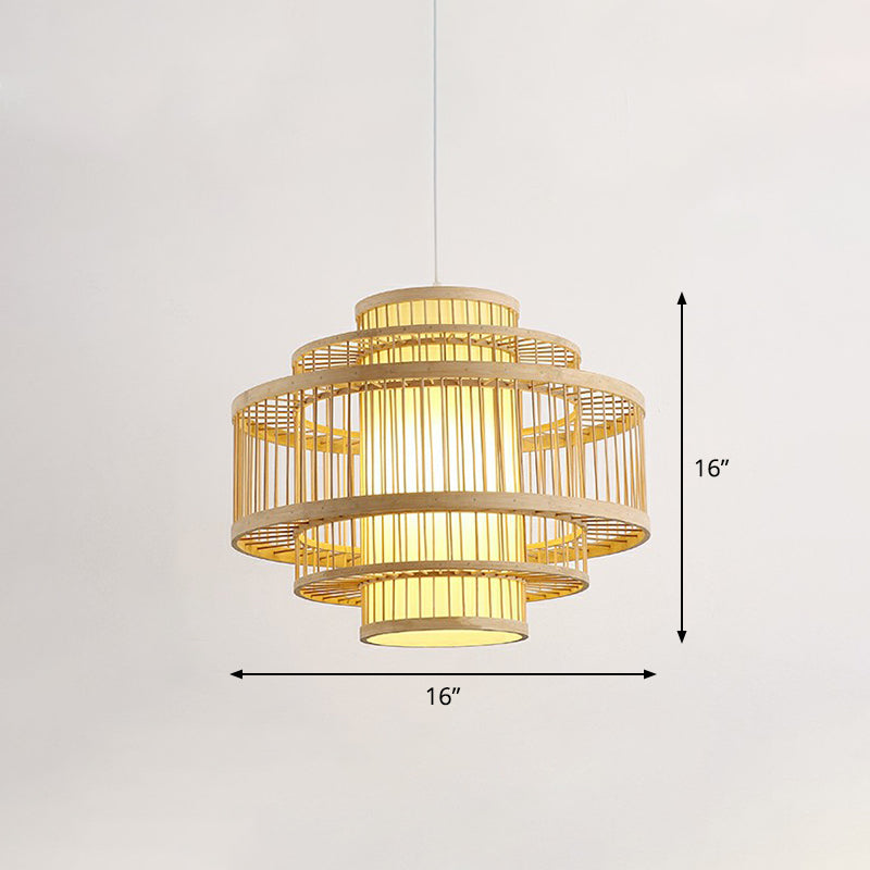 3-Shade Hanging Pendant Light Modern Bamboo Single Restaurant Ceiling Lamp in Wood Wood 16