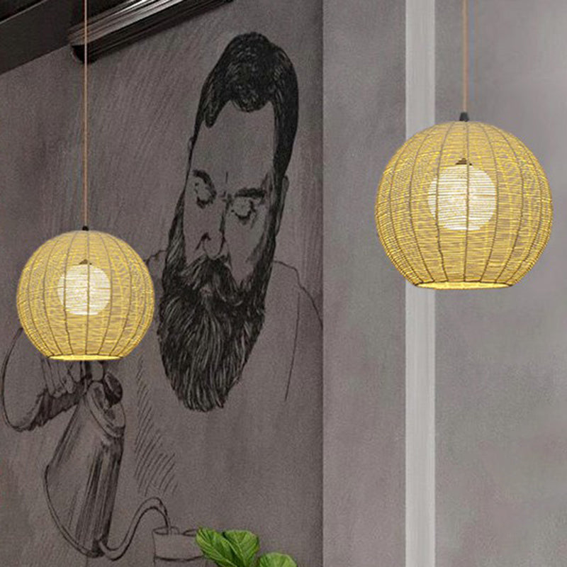 Sphere Shaped Rattan Suspension Light Minimalist 1 Head Pendant Ceiling Light for Restaurant Clearhalo 'Ceiling Lights' 'Modern Pendants' 'Modern' 'Pendant Lights' 'Pendants' Lighting' 2415366