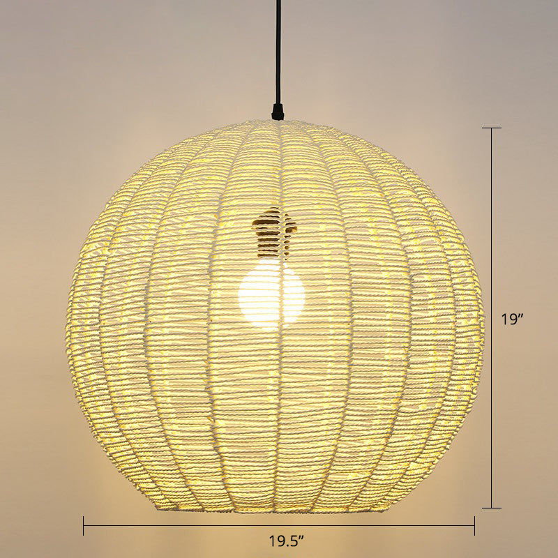 Sphere Shaped Rattan Suspension Light Minimalist 1 Head Pendant Ceiling Light for Restaurant Light Yellow 19.5