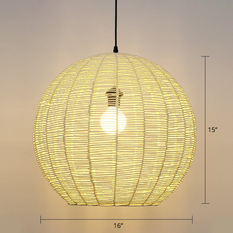 Sphere Shaped Rattan Suspension Light Minimalist 1 Head Pendant Ceiling Light for Restaurant Light Yellow 16