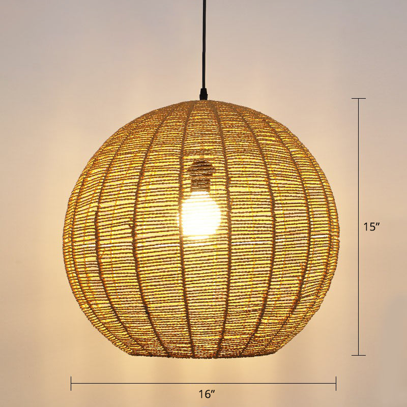 Sphere Shaped Rattan Suspension Light Minimalist 1 Head Pendant Ceiling Light for Restaurant Wood 16