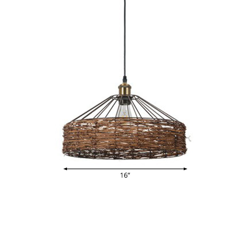 Rattan Barn Shaped Hanging Light Country Style 1 Bulb Brown Pendant for Dining Room Brown 16