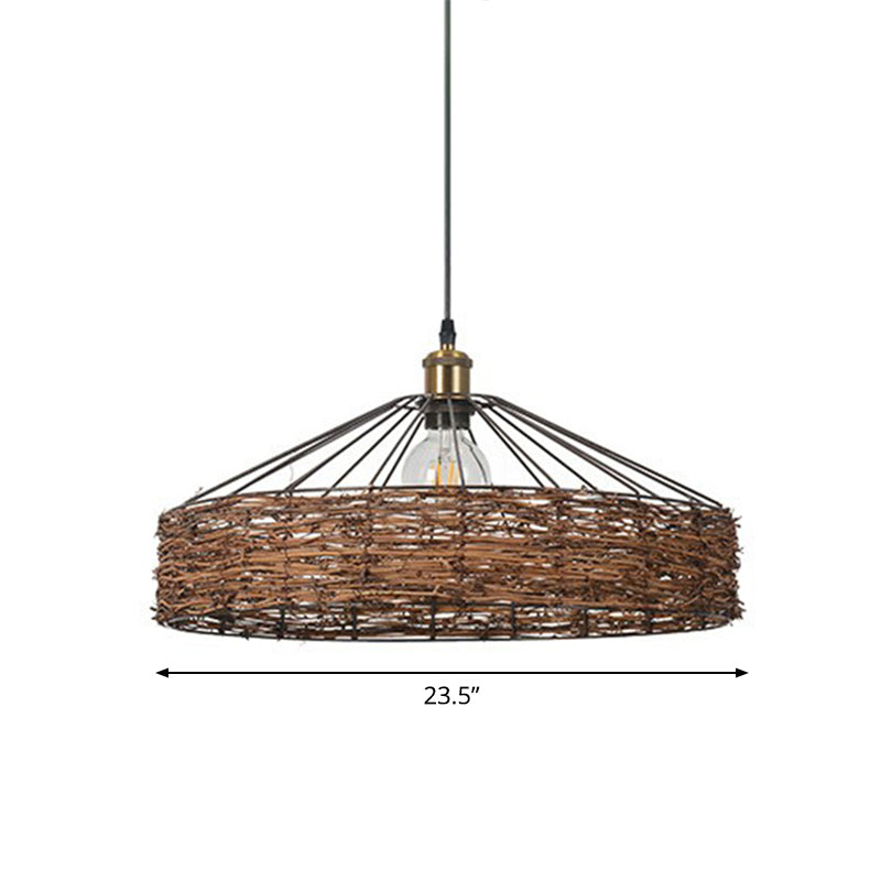 Rattan Barn Shaped Hanging Light Country Style 1 Bulb Brown Pendant for Dining Room Brown 23.5