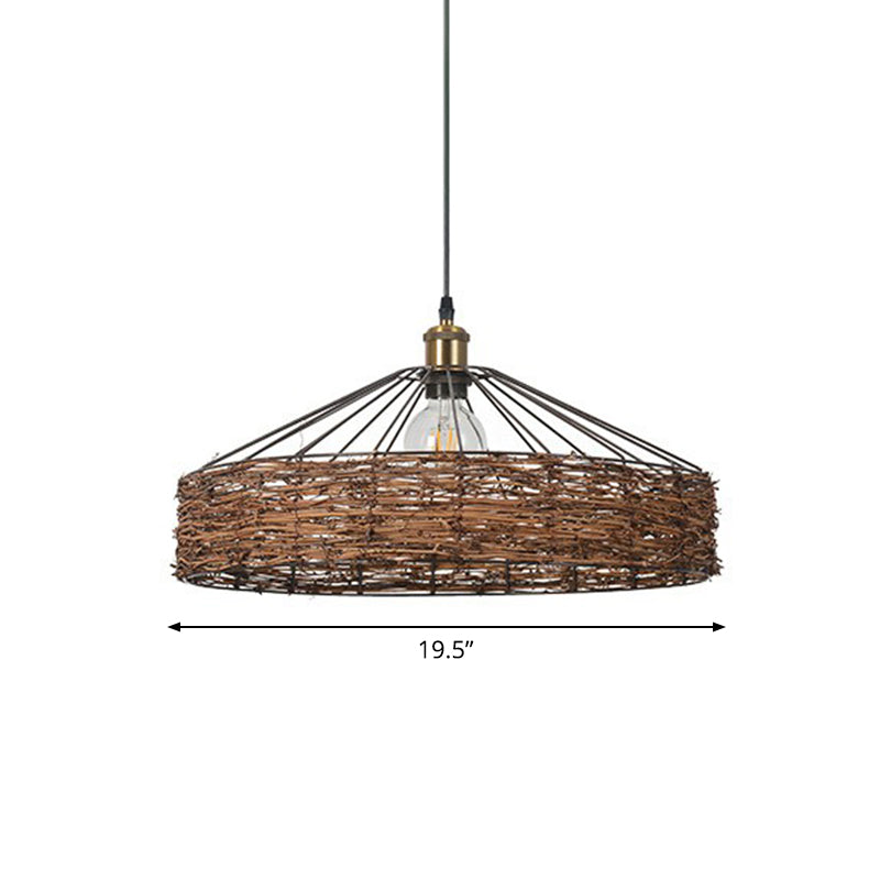 Rattan Barn Shaped Hanging Light Country Style 1 Bulb Brown Pendant for Dining Room Brown 19.5