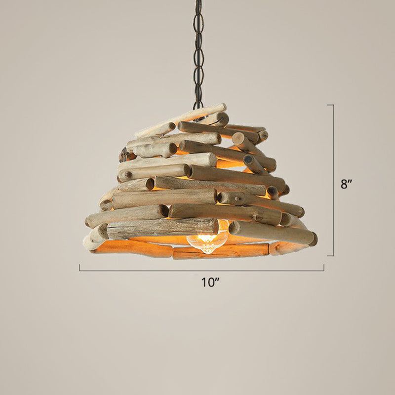 Stacked Sticks Suspension Lamp Lodge Wooden Single Dining Room Pendant Light Fixture Wood 10