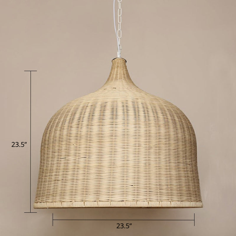 Modern Cloche Shaped Hanging Lamp Bamboo 1-Light Bedroom Ceiling Light Fixture in Wood Wood 23.5