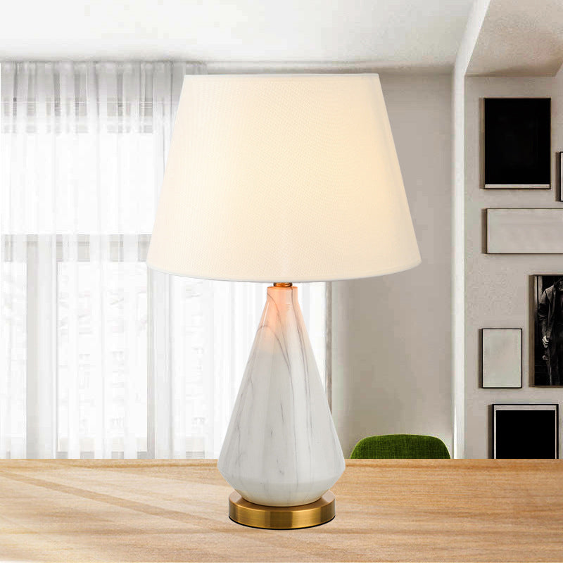 Ceramic Diamond Shaped Night Light Nordic Single Table Lamp with Fabric Empire Shade White Clearhalo 'Lamps' 'Table Lamps' Lighting' 2415536