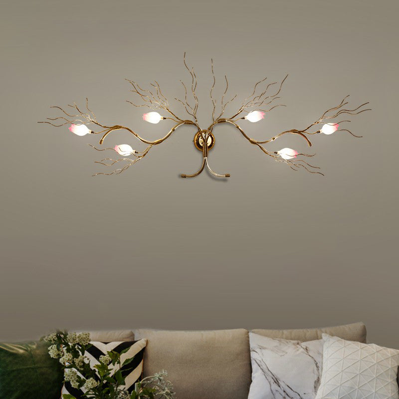 Flower Branch Living Room Sconce Lighting Aluminum 6 Bulbs Art Deco Wall Mounted Light Pink Clearhalo 'Art deco wall lights' 'Cast Iron' 'Glass' 'Industrial wall lights' 'Industrial' 'Middle century wall lights' 'Modern' 'Rustic wall lights' 'Tiffany' 'Traditional wall lights' 'Wall Lamps & Sconces' 'Wall Lights' Lighting' 2415589