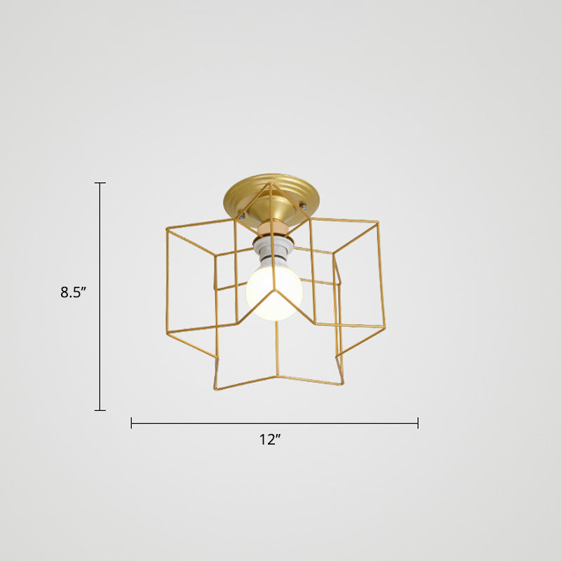 Star Shaped Bedroom Semi Flush Mount Lamp Vintage Metal 5 Bulbs Ceiling Light Fixture 1 Gold Clearhalo 'Ceiling Lights' 'Close To Ceiling Lights' 'Close to ceiling' 'Semi-flushmount' Lighting' 2415690