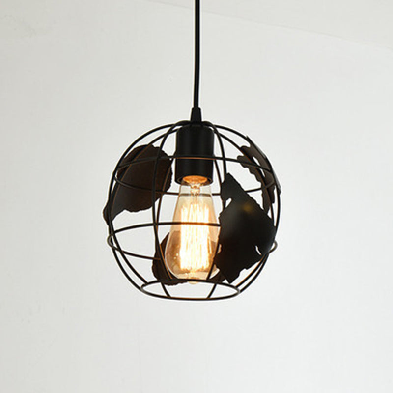 Metal Black Finish Hanging Lamp Geometrical Cage Single Industrial Style Ceiling Pendant Light Black Globe Clearhalo 'Art Deco Pendants' 'Black' 'Cast Iron' 'Ceiling Lights' 'Ceramic' 'Crystal' 'Industrial Pendants' 'Industrial' 'Metal' 'Middle Century Pendants' 'Pendant Lights' 'Pendants' 'Rustic Pendants' 'Tiffany' Lighting' 2415704