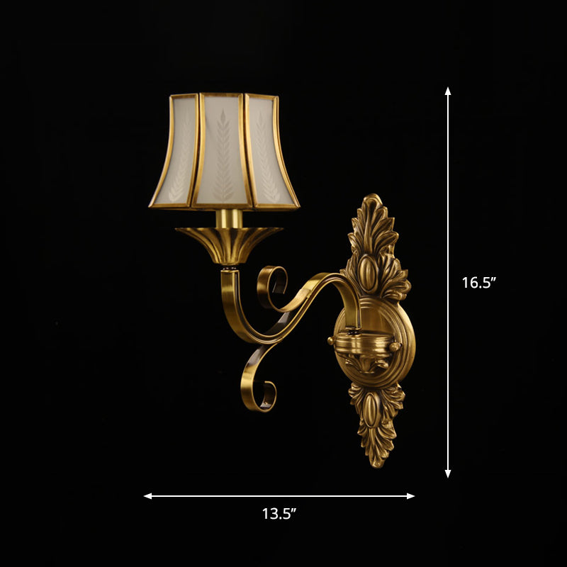 1-Light Flared Wall Lamp Fixture Traditional Brass Frosted Glass Wall Mounted Light for Bedroom Clearhalo 'Wall Lamps & Sconces' 'Wall Lights' Lighting' 2415764