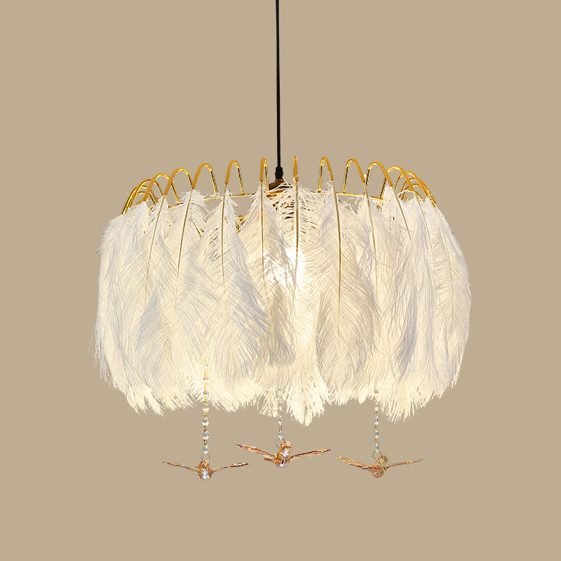 Round Feather Hanging Lamp Postmodern White Chandelier Light Fixture for Living Room White 23.5