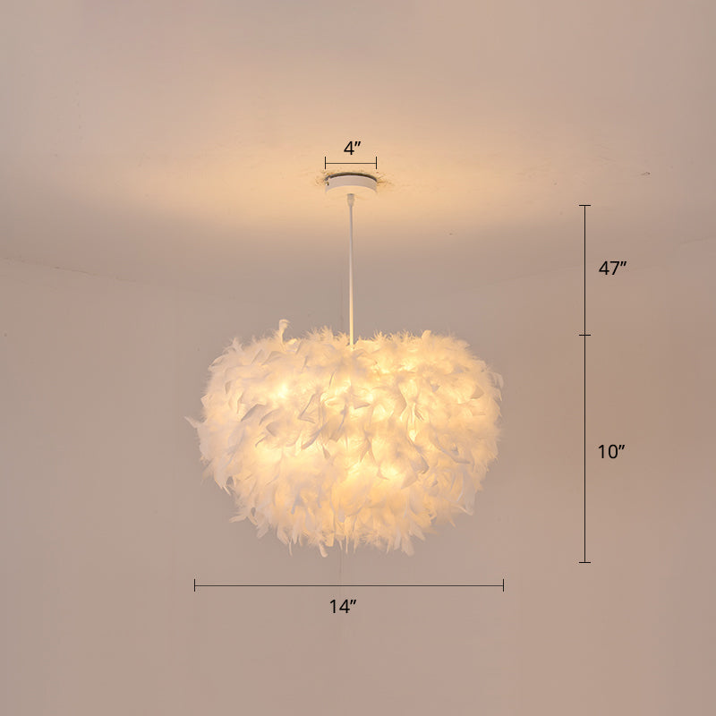 Goose Feather Dome Ceiling Light Fixture Simplicity White Hanging Pendant for Bedroom White 14