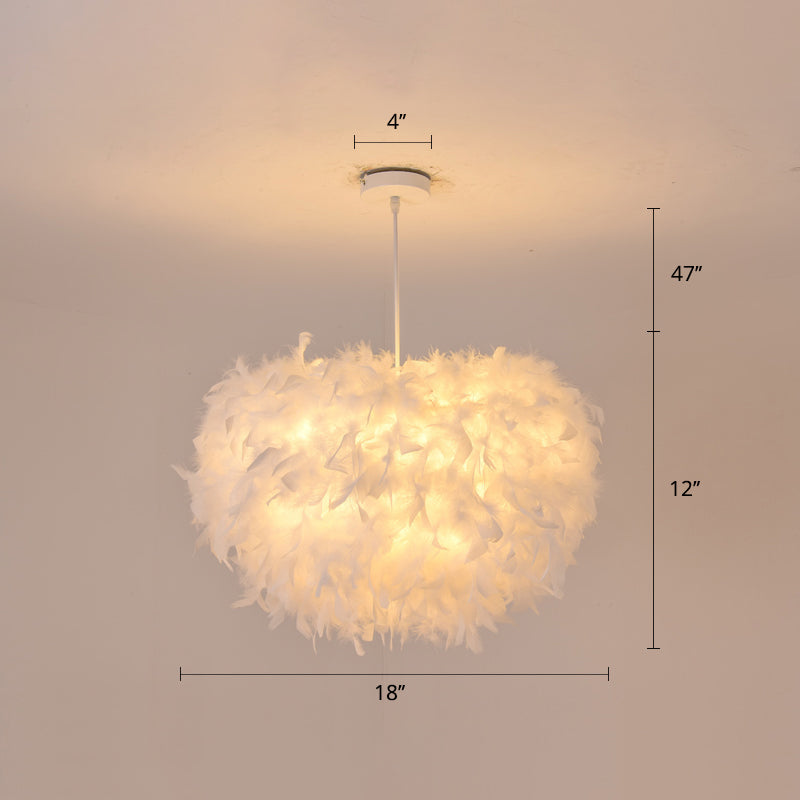 Goose Feather Dome Ceiling Light Fixture Simplicity White Hanging Pendant for Bedroom White 18